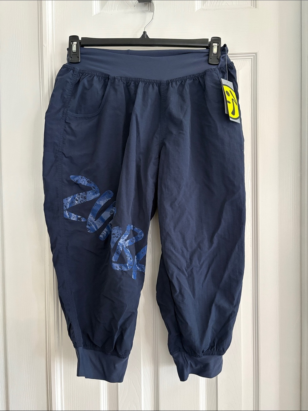 Zumba Fitness Navy Blue Cropped Capri Athletic Pants Dance Harem Logo Women’s XL